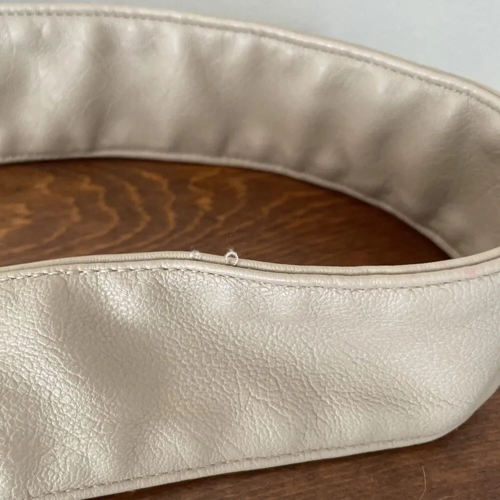 Beige Wide Soft Leather‎ Belt 38-43 Inches Classic Nude Dressy Y2K 90s 80s